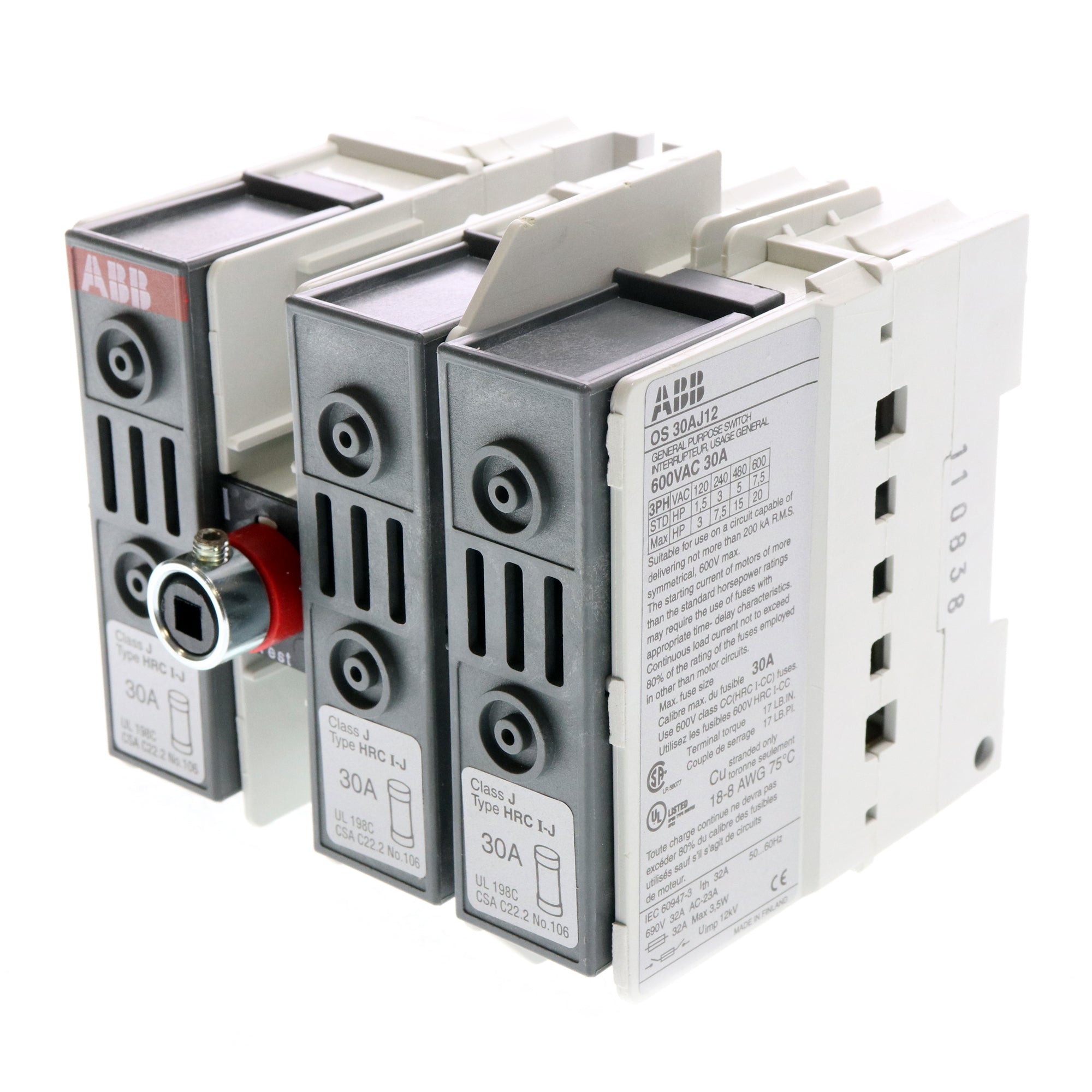 ABB Group, ABB OS-30AJ12 FUSED OPEN DISCONNECT SWITCH, 30A, 600V, CLASS J, FUSE HOLDER