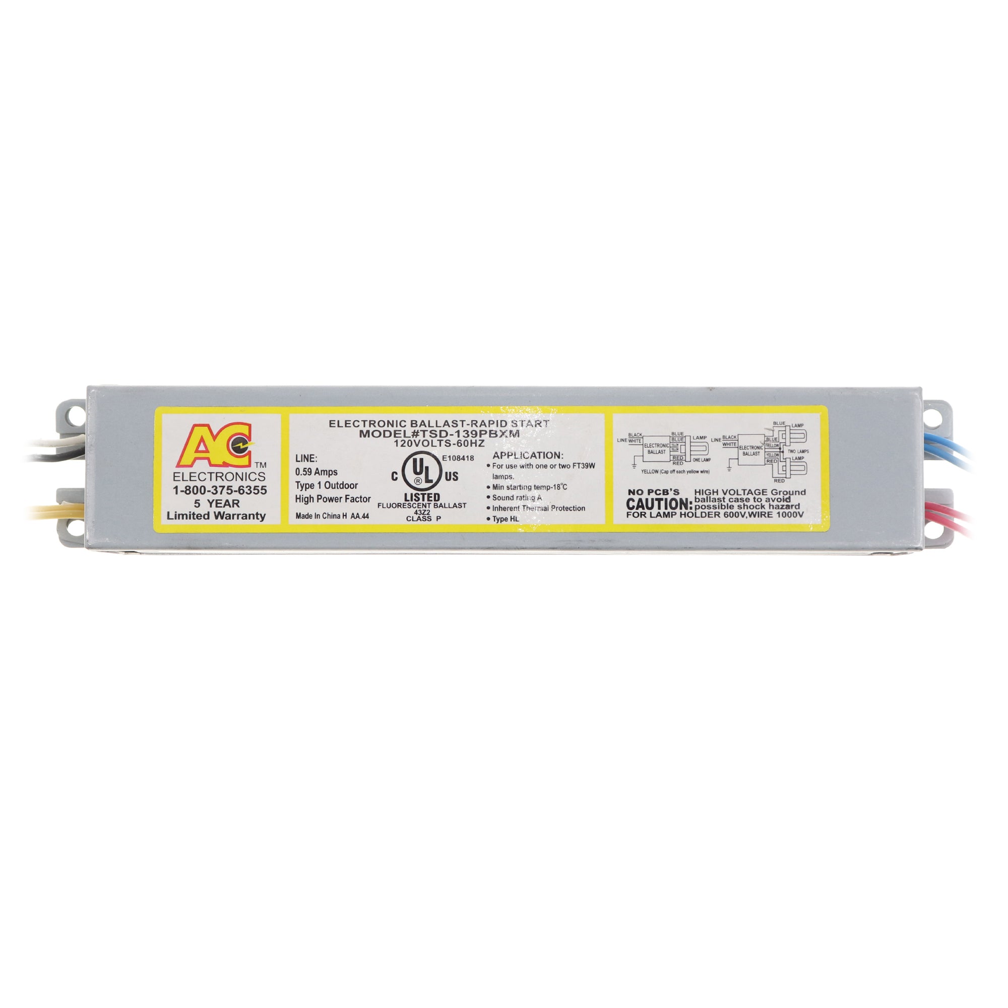 AC Electronics, AC ELECTRONICS TSD-139PBXM RAPID-START BALLAST, 1 OR 2-LAMP, OUTDOOR, FT39W, 120