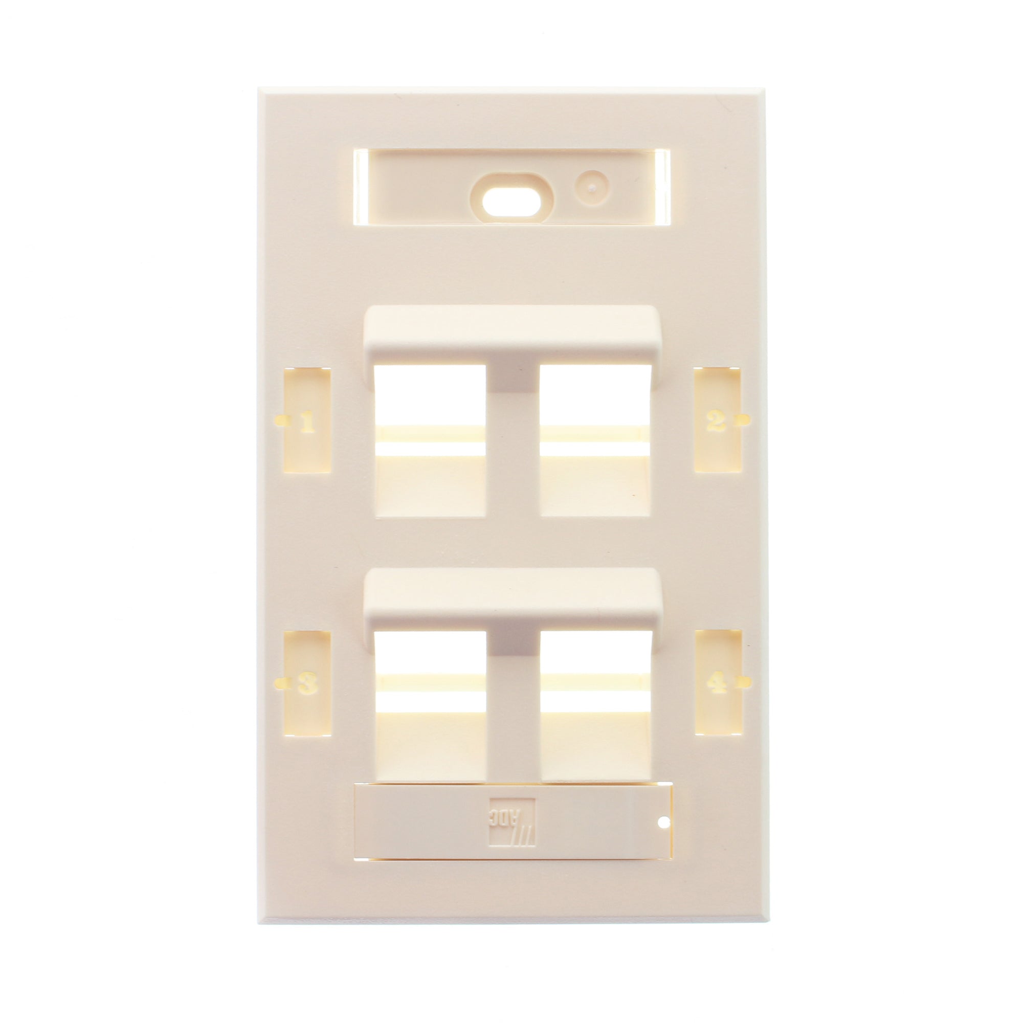 ADC TeleCommunications, ADC ADCP-92-143 ANGLED MODULAR INSERT FACE-PLATE, 4-PORT, 1-GANG, IVORY