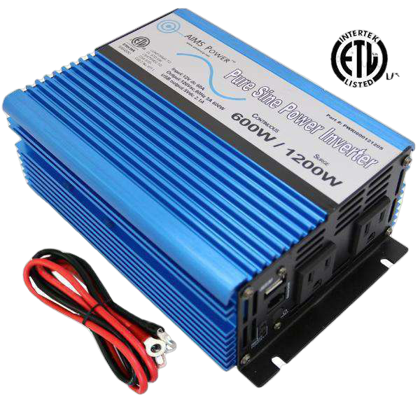 Aims Power, Aims Power PWRI60012120S 600 Watt Pure Sine Power Inverter w/ USB Port ETL Listed New