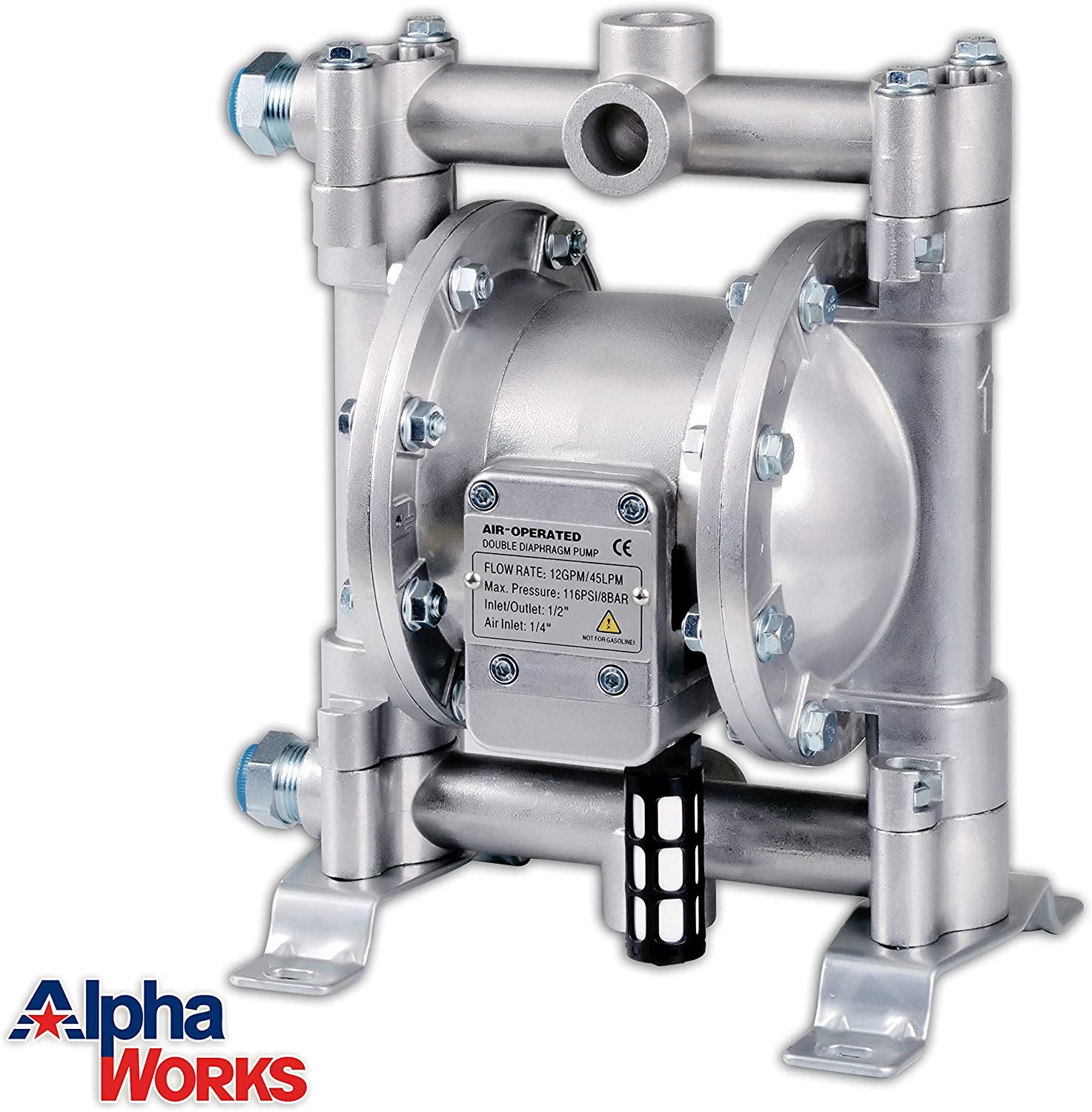 Alpha Works, Alpha Works GUF014 12GPM 1/2" In/Out 1/4" NPT Air Inlet Air Powered Nitrile Double Diaphragm Transfer Pump New
