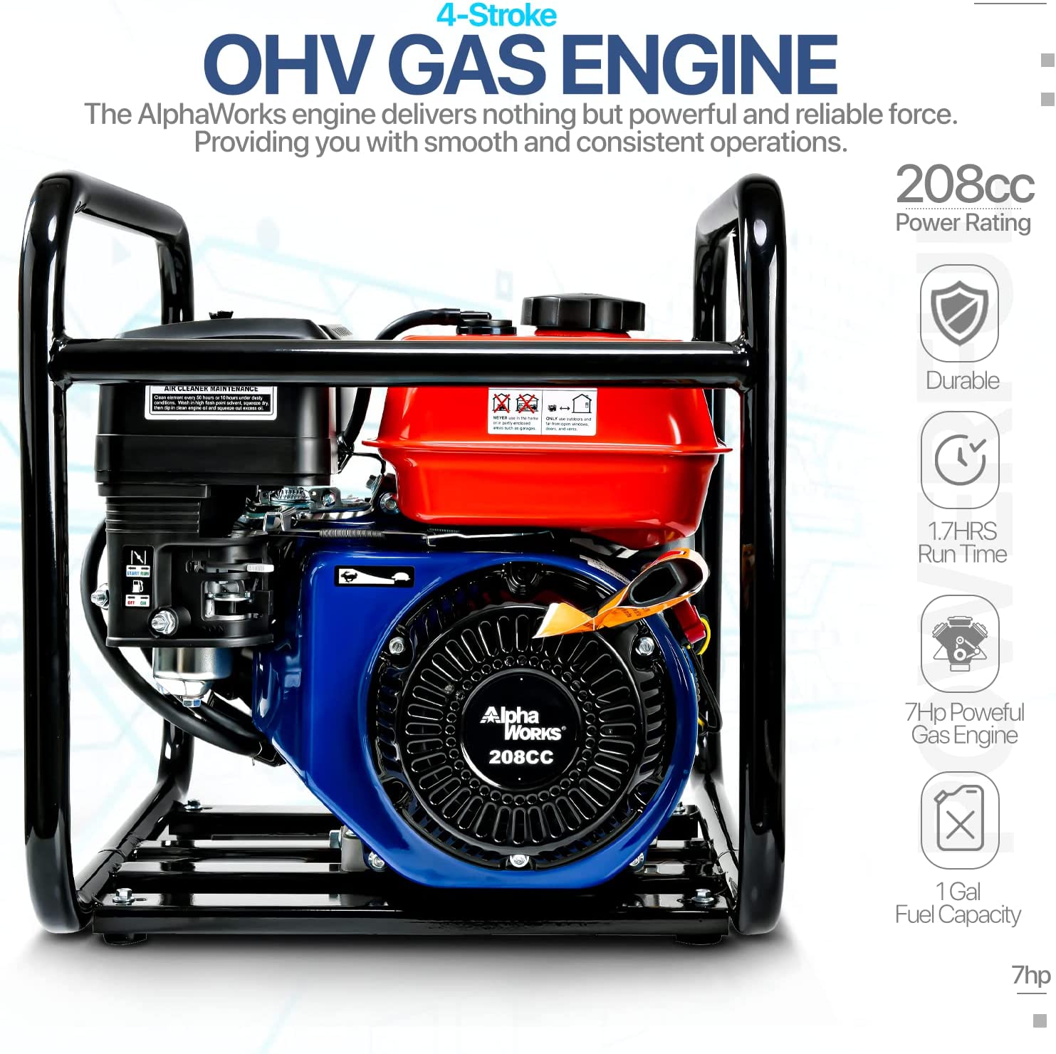 Alpha Works, Alpha Works GUT035 7 HP Gas Engine 196 CC Max Flow 132 GPM Portable Water Pump New