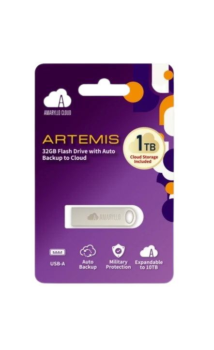 Amaryllo, Amaryllo ARTEMIS 2-in-1 Cloud and ThumbDrive 32GB plus 1TB Cloud Storage USB 2.0 Flash Drive Silver New