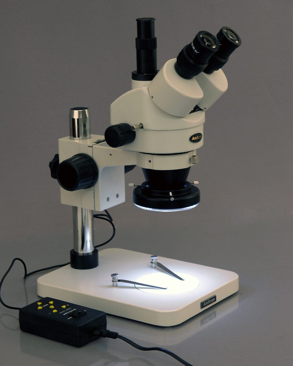 AmScope, Amscope SM-1TSZ-144A 3.5X - 90X Trinocular Inspection Zoom Stereo Microscope with 144 LED 4 Zone Light New