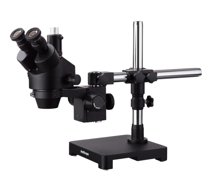 AmScope, Amscope SM-3T-B 7X - 45X Black Trinocular Stereo Zoom Microscope on Single Arm Boom Stand New