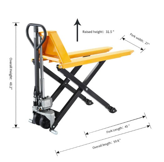 Apollolift, Apollolift A-1015 Fork Lift Pallet Jack 2200 lbs. 45" x 27" Fork 3.3'' lowered 31.5'' Raised New
