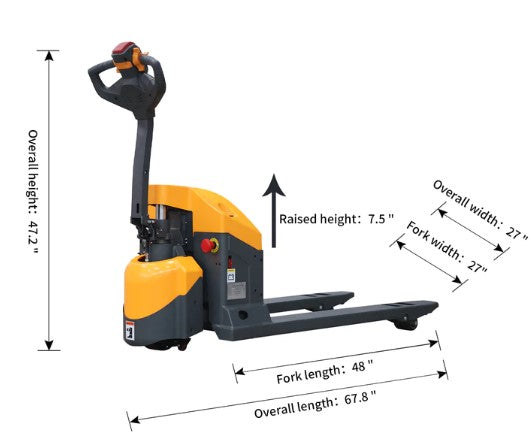 Apollolift, Apollolift A-1029 Full Electric Pallet Jack With Emergency Key Switch 3300 lbs. Capacity 48" x 27" New