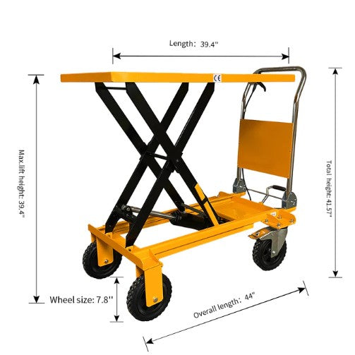 Apollolift, Apollolift A-2013 Single Scissor Lift Table 440 lbs. 39.4 " Lifting Height with Rubber Load Wheel New