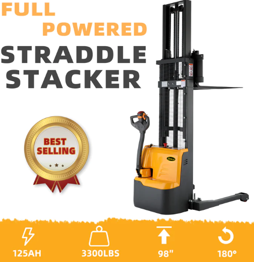 Apollolift, Apollolift A-3022 98" Lifting Height Straddle Legs 3300 lbs. Capacity Full Electric Walkie Stacker New