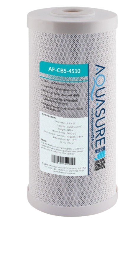 Aquasure, Aquasure AF-CB5-4510 Fortitude V Series 10 Inch High Flow 5 Micron Carbon Block Filter New