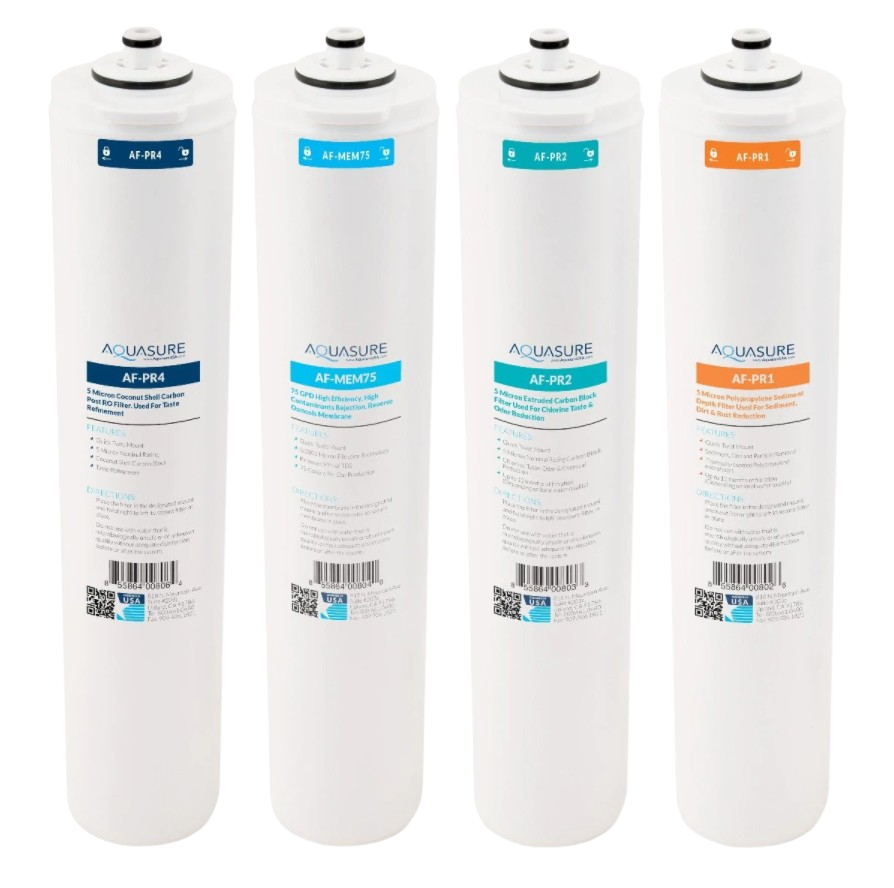 Aquasure, Aquasure AF-CP75 Premier Series Complete 4 Stages Quick Twist Filter Bundle with 75 GPD Reverse Osmosis Water System Membrane New