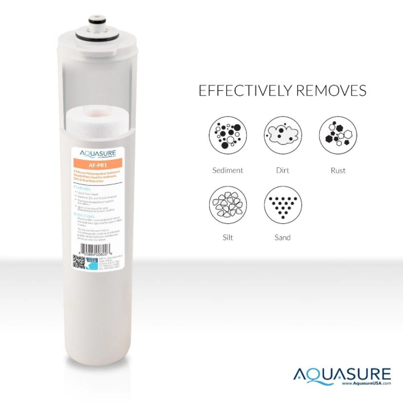 Aquasure, Aquasure AF-PRE12 Premier Series Stages 1 and 2 Pre-Filtration Quick Twist Reverse Osmosis Water System Filter Bundle New
