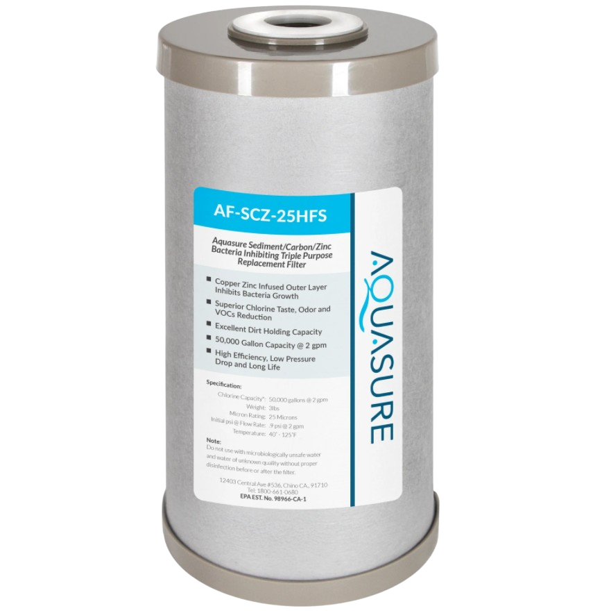 Aquasure, Aquasure AF-SCZ-25HFS Fortitude V2 Series Sediment/Carbon/Zinc Bacteria Inhibiting Triple Purpose Replacement Filter - Standard New