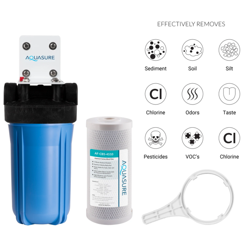 Aquasure, Aquasure AS-F110CB5 Fortitude V Series 10 Inch High Flow Whole House 5 Micron Carbon Block Water Filter New