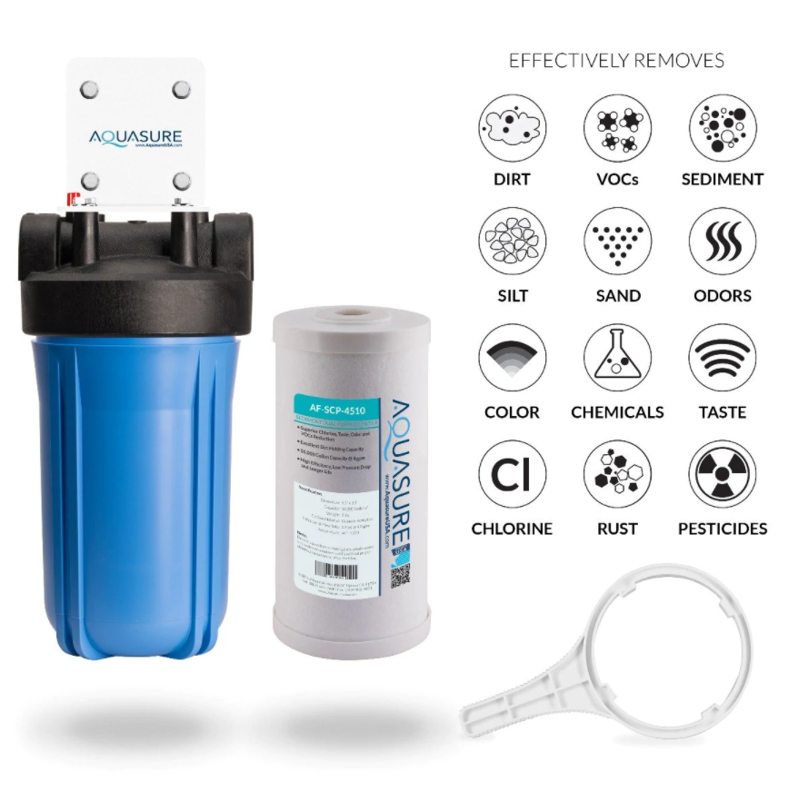 Aquasure, Aquasure AS-F110SCP Fortitude V Series 10 Inch High Flow Whole House Sediment and Carbon Dual Purpose Water Filter New