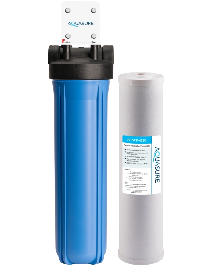 Aquasure, Aquasure AS-F120SCP Fortitude V Series 20 Inch High Flow Whole House Sediment And Carbon Dual Purpose Water Filter New