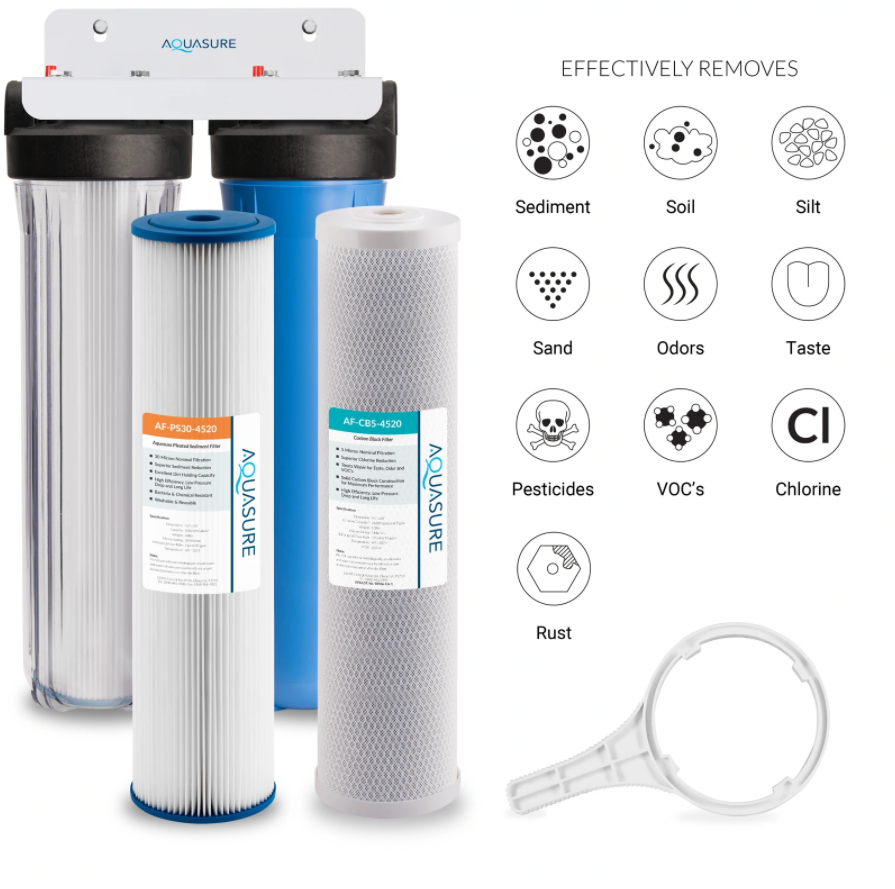 Aquasure, Aquasure AS-F220PSCB Fortitude V Series 20 Inch 2 Stage Whole House Water Filter With Sediment And Carbon New