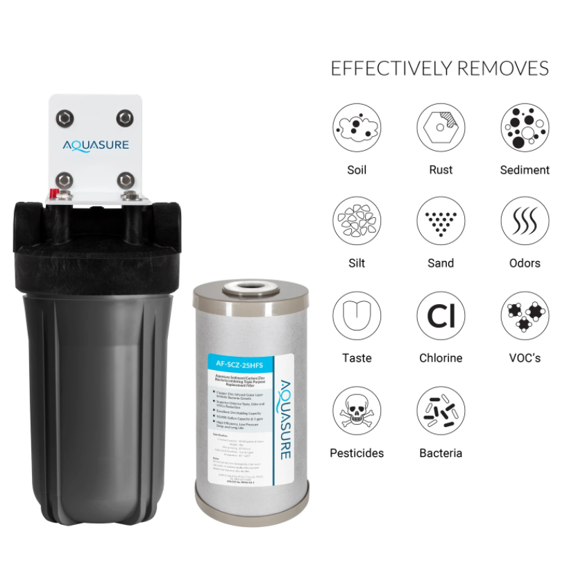 Aquasure, Aquasure AS-FS-25SCZ Fortitude V2 Series Small Size High Flow Whole House Triple-Purpose Water Filtration System New