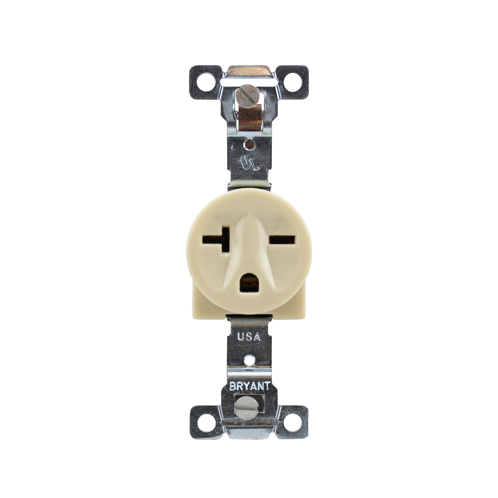 Bryant Manufacturing, BRYANT HUBBELL 5451 SINGLE RECEPTACLE SIDE WIRED 2P 3W 20A, IVORY (10 PACK)