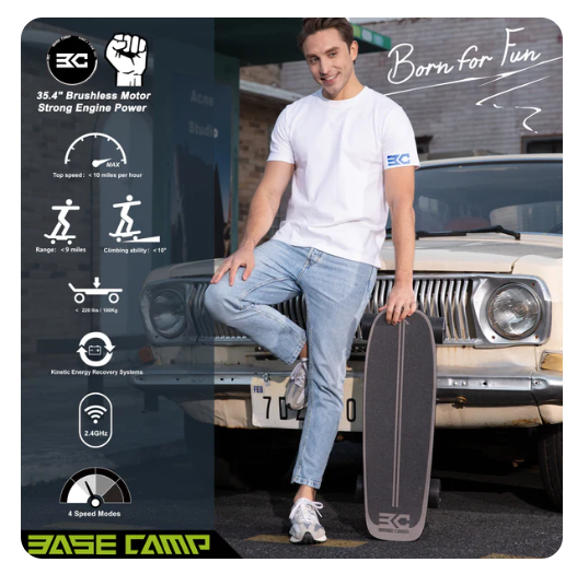 Base Camp, Base Camp F11 9 Mile Range 10 MPH 300W Electric Skateboard New