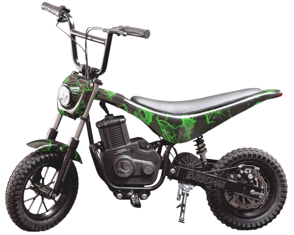 Burromax, Burromax TT350R 24V 350W Kids Off Road Electric Ride On Mini Pocket Dirt Bike Green Skull New