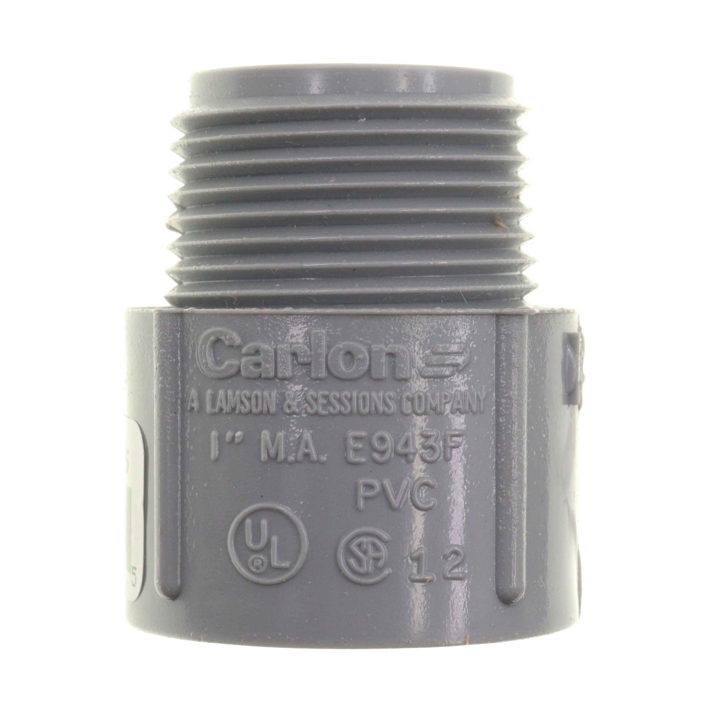 Carlon, CARLON E943F NON-METALLIC PVC THREADED MA MALE ADPATER, 1-INCH, GRAY