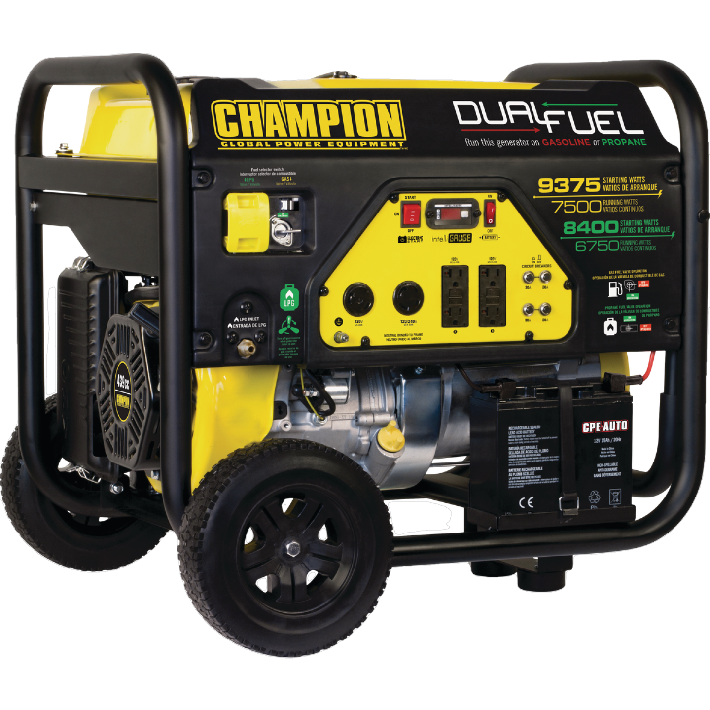 Champion, Champion 201040 7500W/9375W Electric Start Dual Fuel Generator New