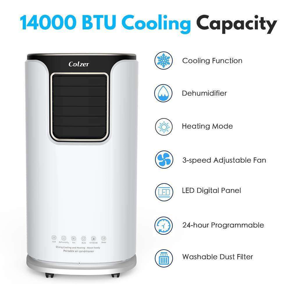 Colzer, Colzer Colzer-002 14000 BTU Portable Air Conditioner Dehumidifier for Rooms up to 500 Sq .ft. with Remote Control and Washable Filter New