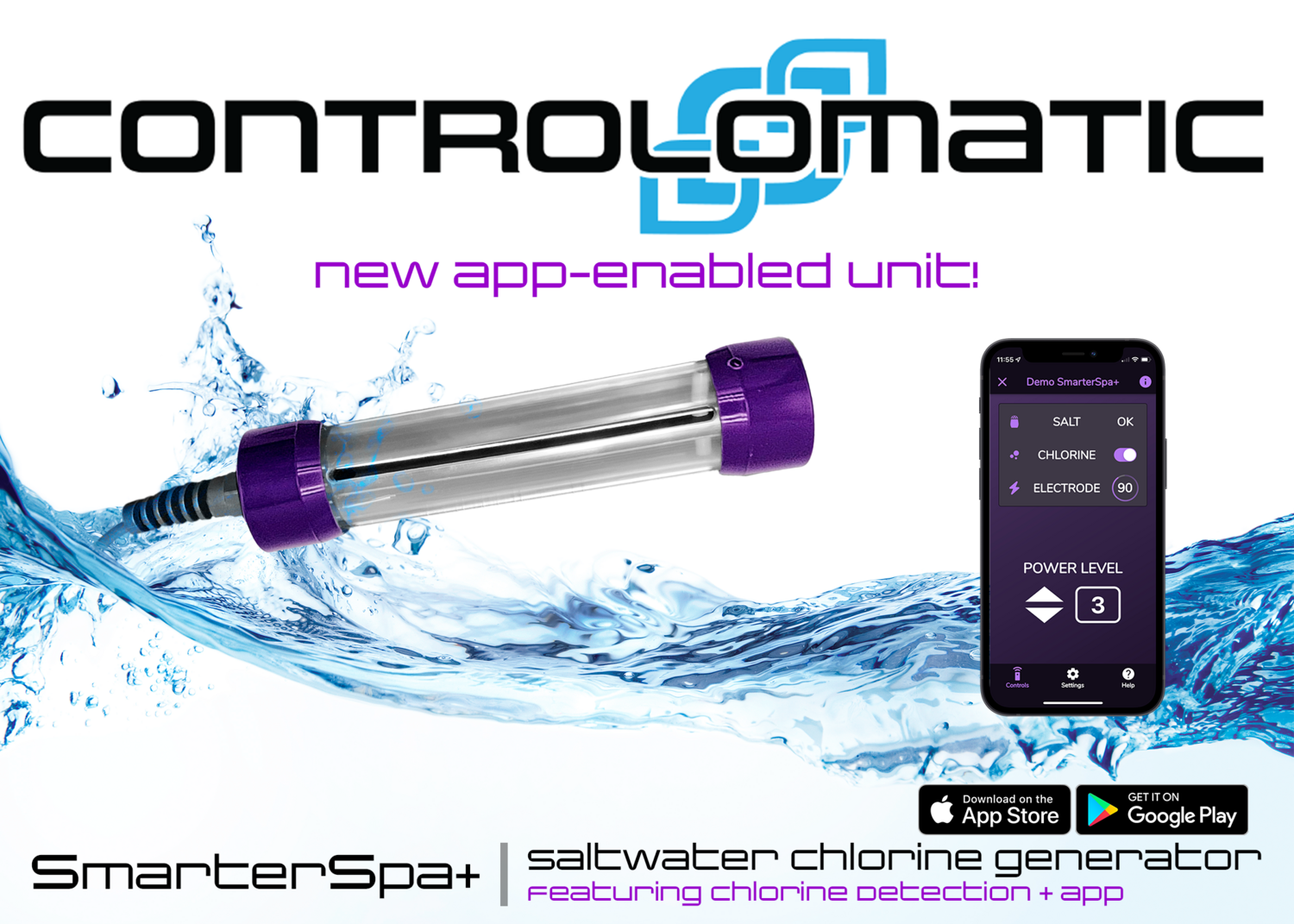 ControlOMatic, ControlOMatic SmarterSpa+ Saltwater Chlorine Generation System with Built-in Smart Chlorine Detection Plus APP New