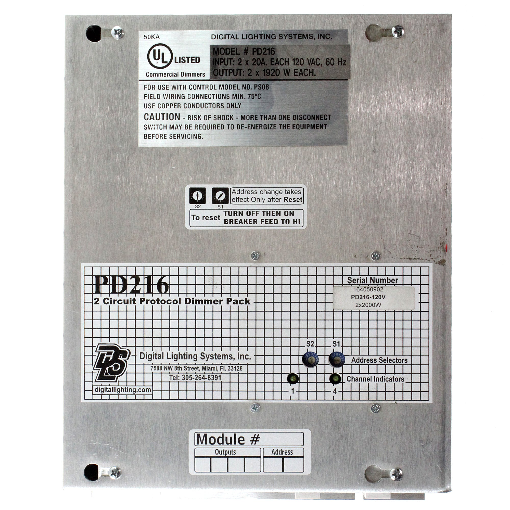 Digital Lighting Systems, DIGITAL LIGHTING SYSTEMS PD216 2 CIRCUIT PROTOCOL DIMMER PACK FOR PS08