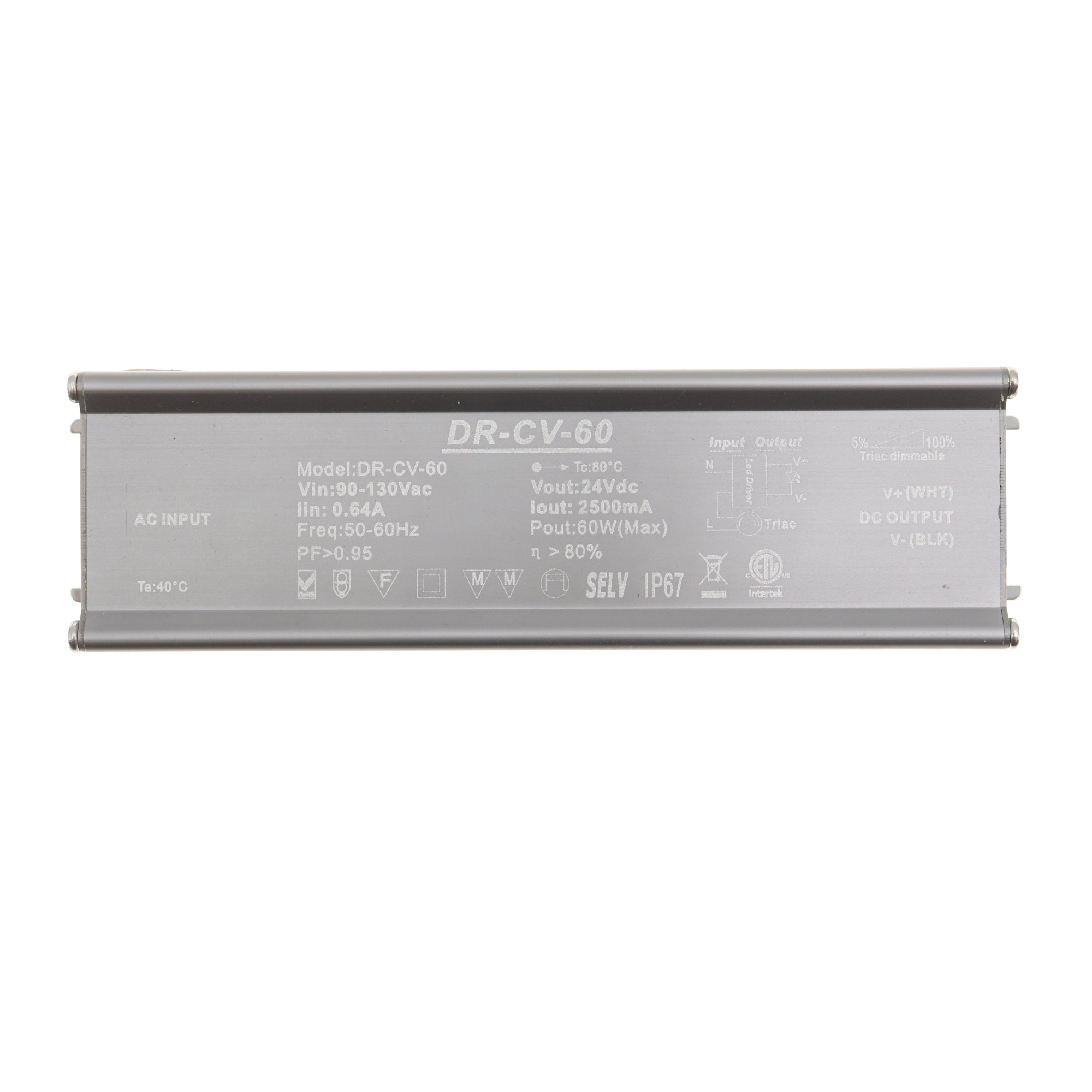 Generic, DR-CV-60 TRIAC DIMMABLE LED DRIVER, 24VDC, 2500MA, 60W, 120V:IN, IP67