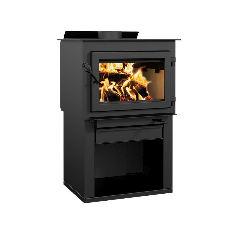 Drolet, Drolet Deco Alto 2,100 Sq. Ft. Wood Stove On Pedestal with Log Storage New
