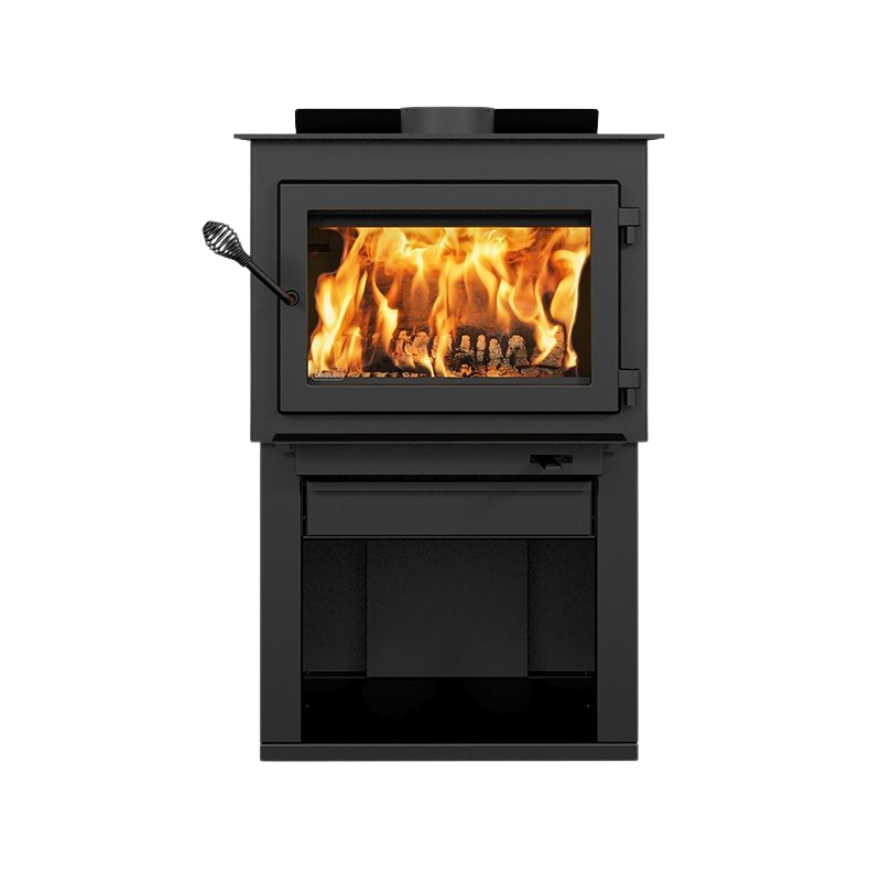 Drolet, Drolet Deco Alto 2,100 Sq. Ft. Wood Stove On Pedestal with Log Storage New