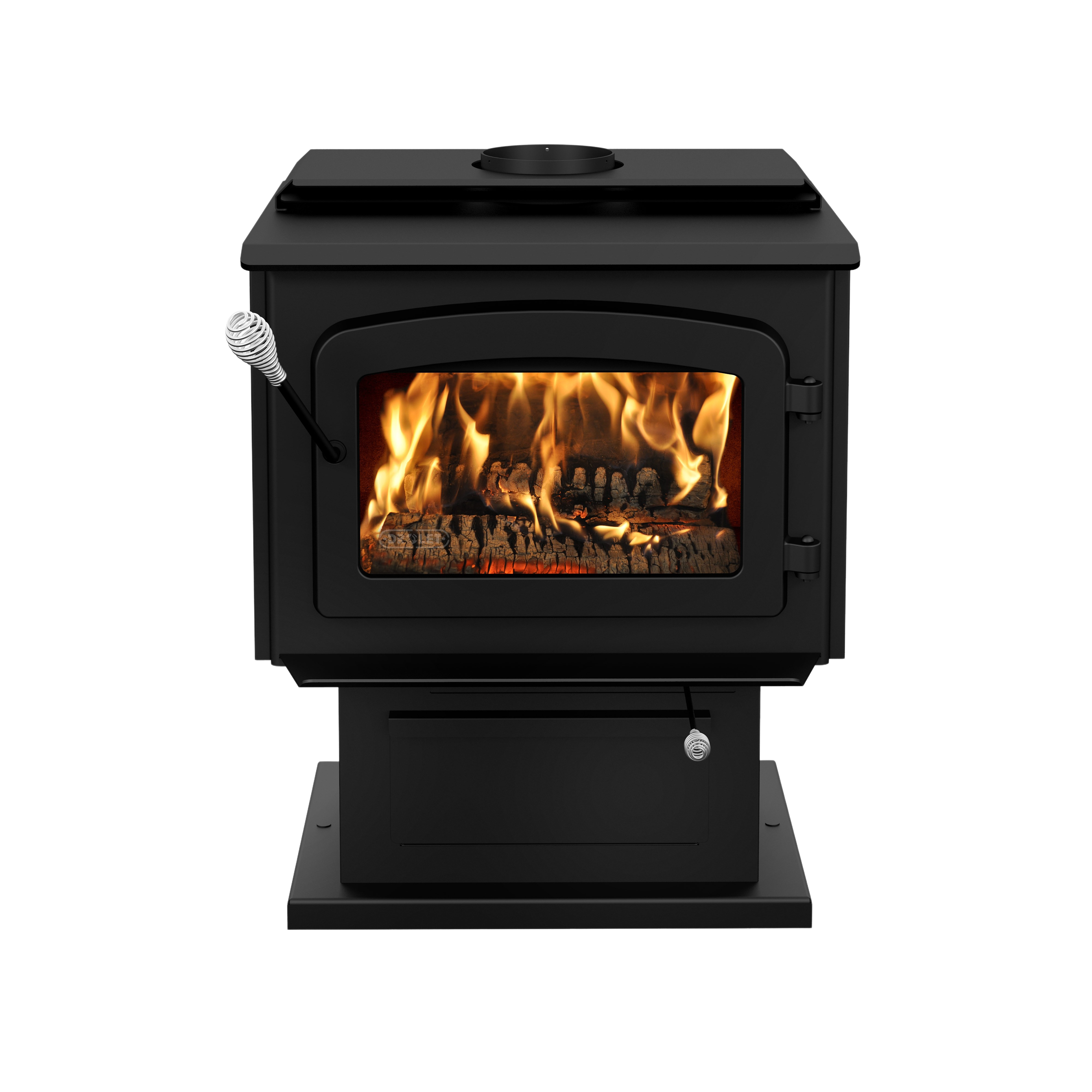 Drolet, Drolet Escape 1800 EPA Certified 2,100 Sq. Ft. Wood Stove On Pedestal With Black Door New