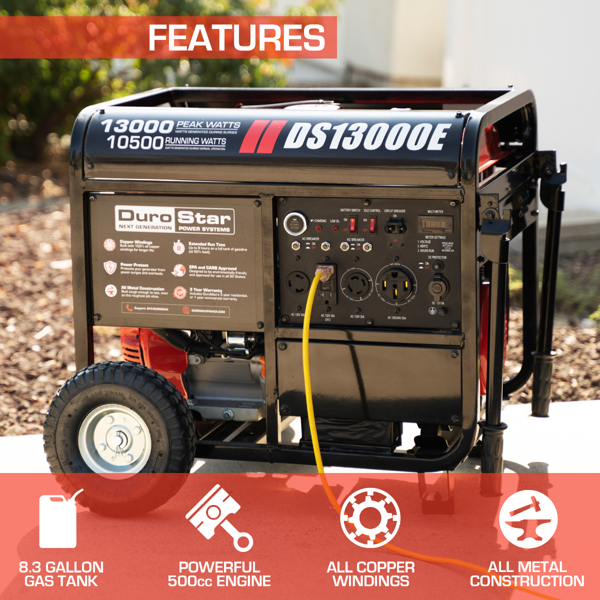 Duromax, DuroMax / DuroStar DS13000E 10500W/13000W Electric Start Gas Generator New (Red Version of XP13000E)