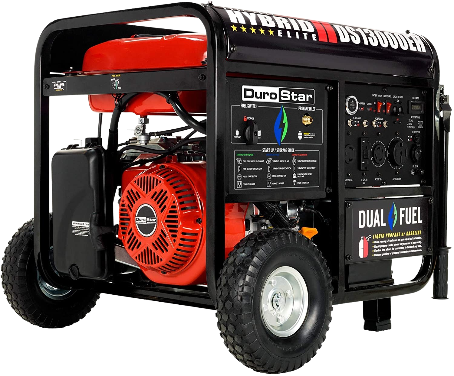 Duromax, DuroMax / DuroStar DS13000EH 10500W/13000W Electric Start Dual Fuel Generator New (Red Version of XP13000EH)
