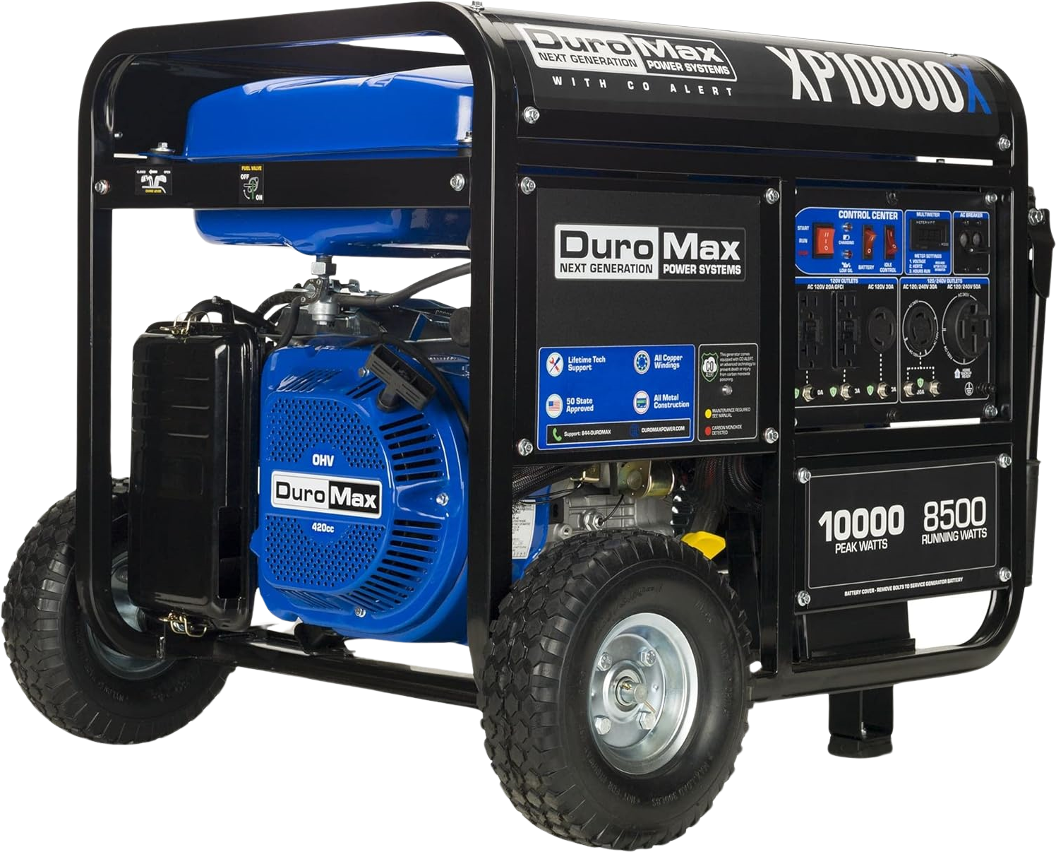 Duromax, DuroMax XP10000DX 8500W/10000W Dual Fuel Gas Propane Generator with Electric Start and CO Alert New