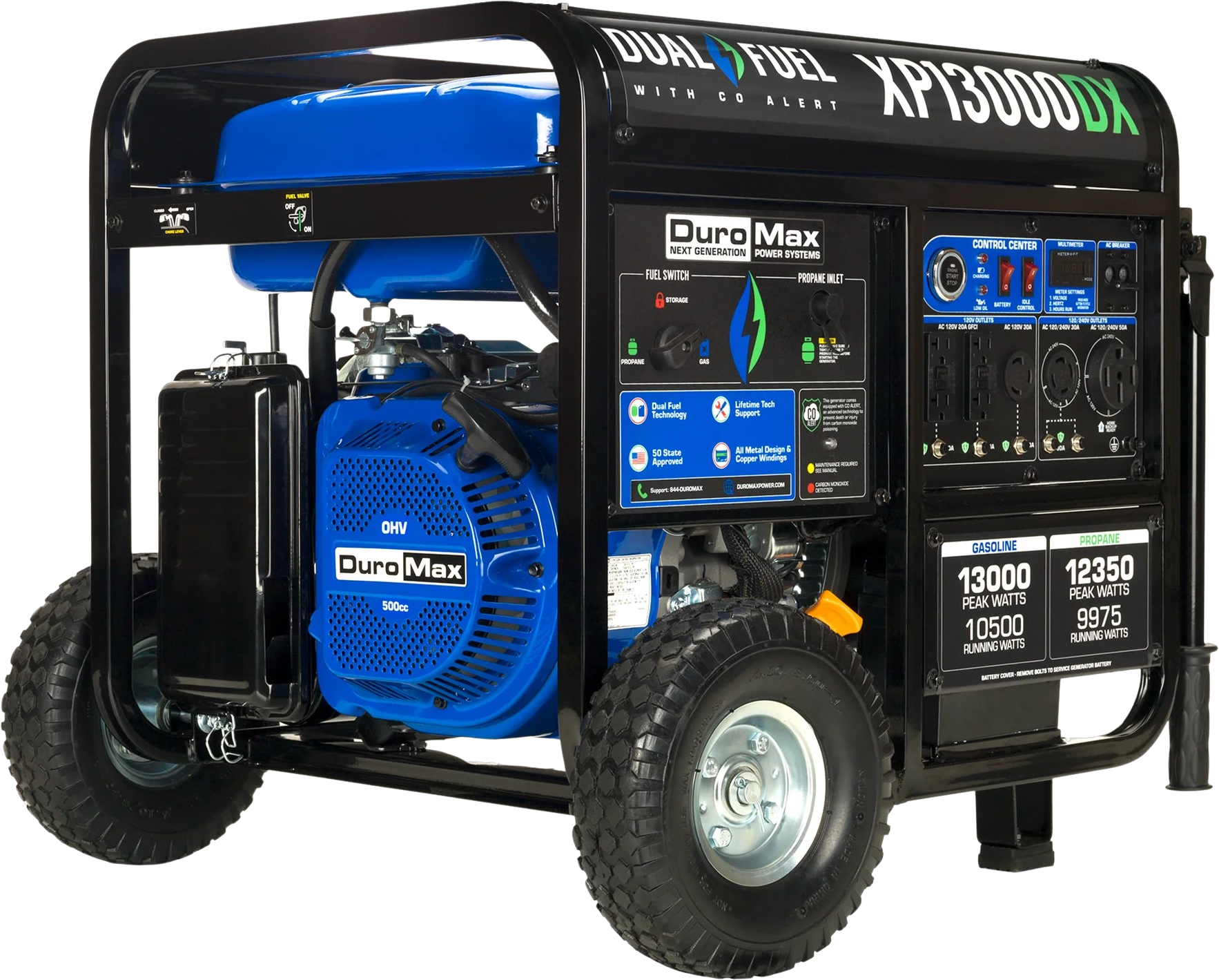 Duromax, DuroMax XP13000DX 10500W/13000W Dual Fuel Gas Propane Generator with Electric Start and CO Alert New