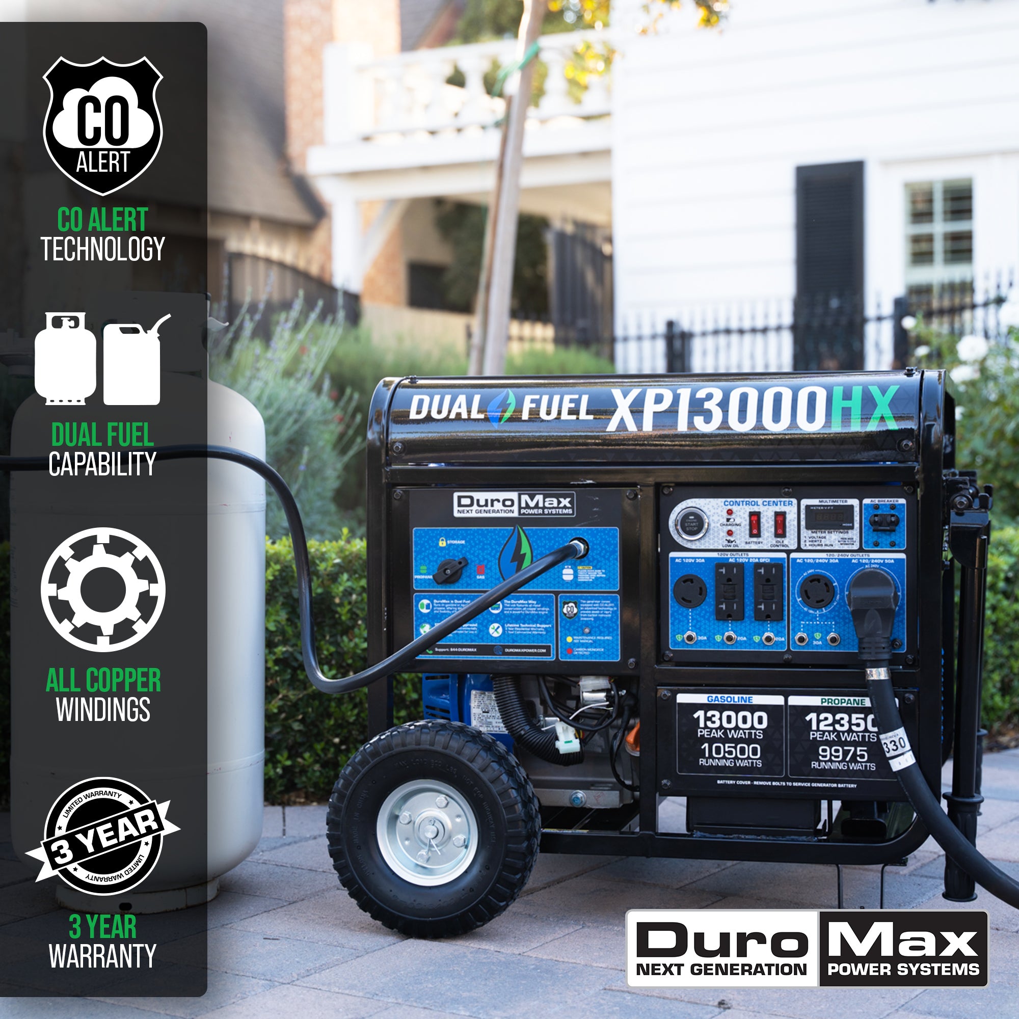 Duromax, DuroMax XP13000HX 10500W/13000W Dual Fuel CO Alert Electric Start Generator New