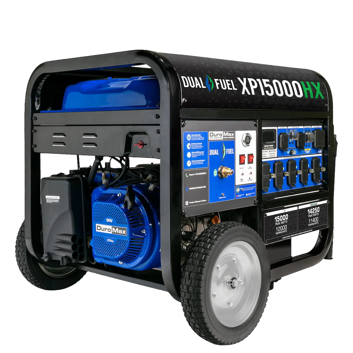 Duromax, DuroMax XP15000HX 12000W/15000W Dual Fuel Gas Propane Generator with Remote Start and CO Alert New