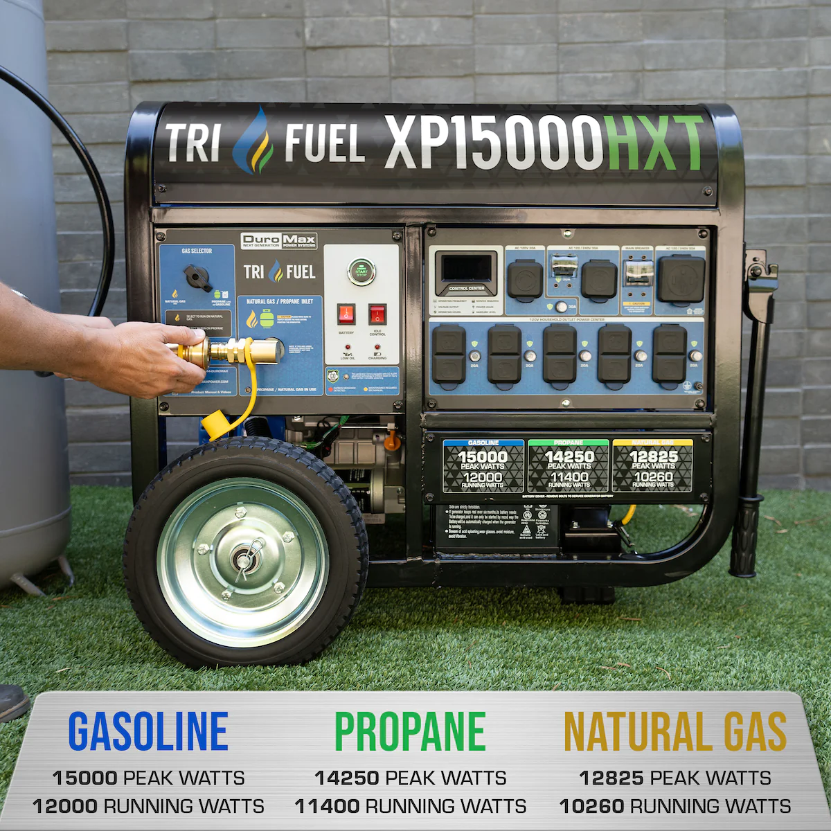 Duromax, DuroMax XP15000HXT 12000W/15000W Tri-Fuel Gasoline Propane Natural Gas CO Alert Remote Start Generator New
