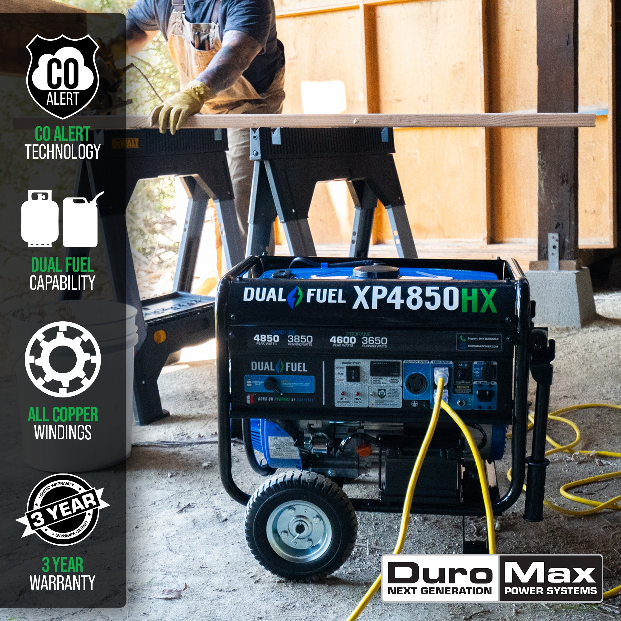 Duromax, DuroMax XP4850HX 3850W/4850W Dual Fuel CO Alert Electric Start Generator New