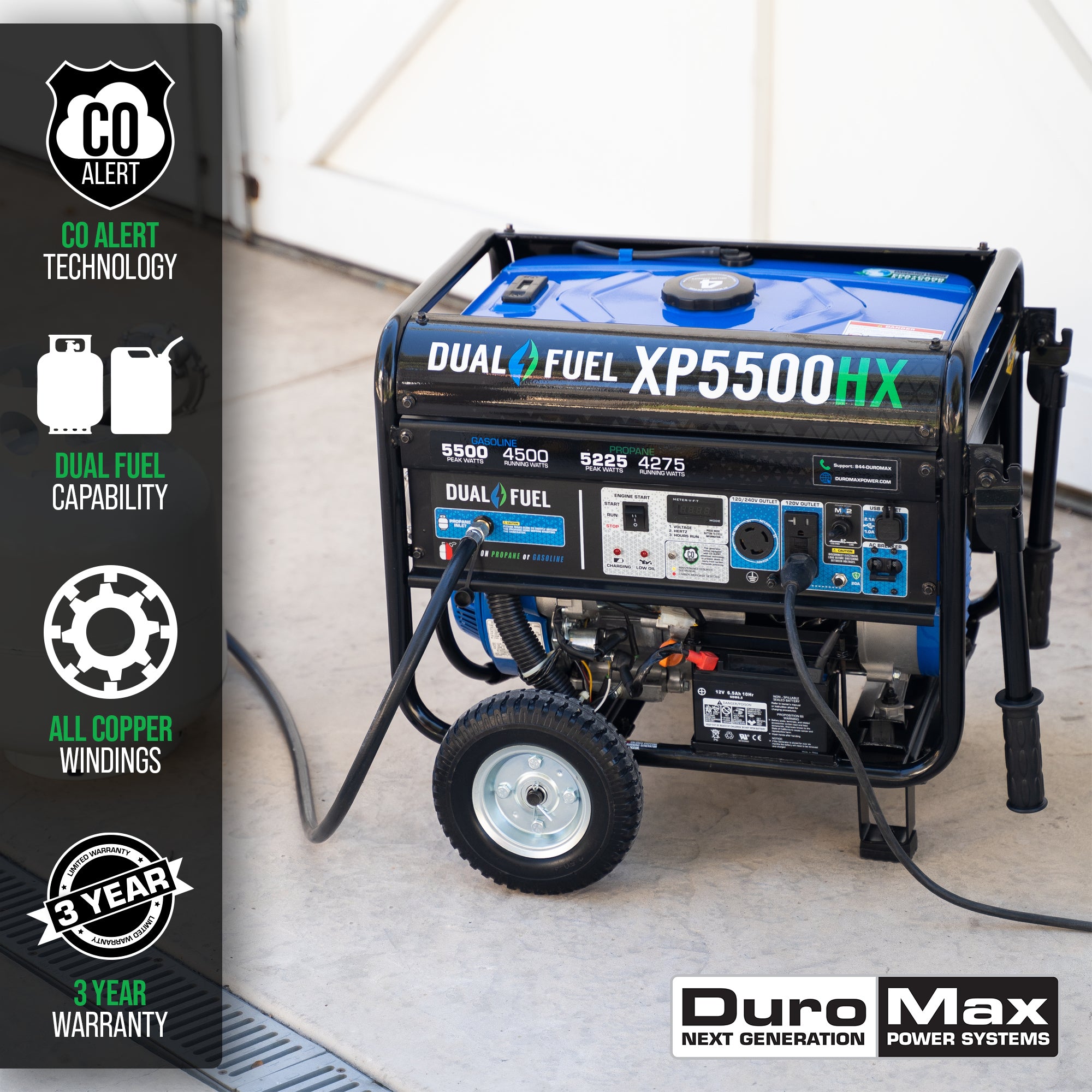 Duromax, DuroMax XP5500HX 4500W/5500W Dual Fuel CO Alert Electric Start Generator New
