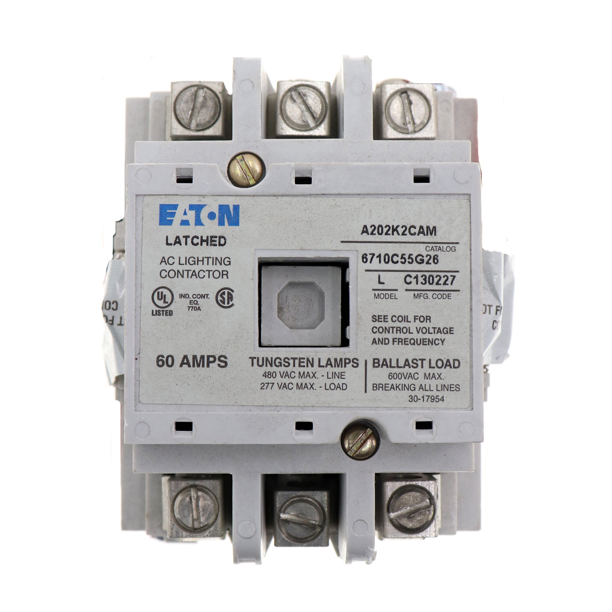 EATON, EATON A202K2CAM MAGNETICALLY LATCHING LIGHTING CONTACTOR, 3P, 60A, 120V COIL