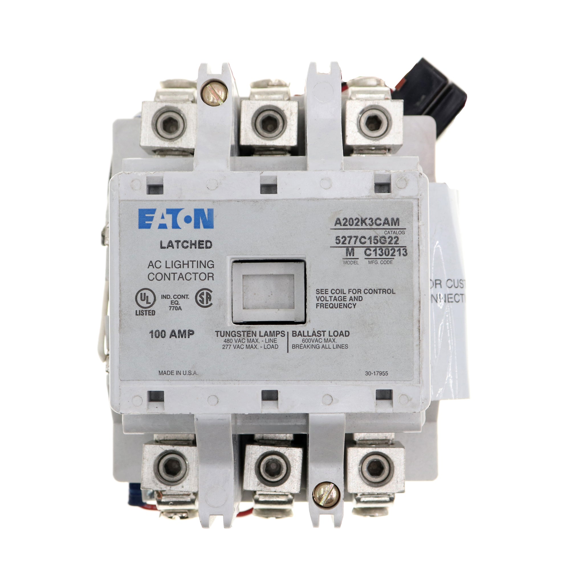 EATON, EATON A202K3CAM MAGNETICALLY LATCHING LIGHTING CONTACTOR, 3P, 100A, 120V COIL