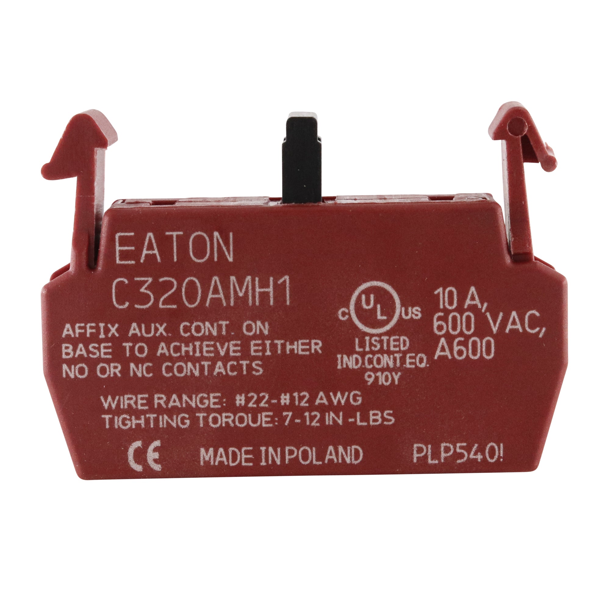 EATON, EATON C320AMH1 SINGLE POLE AUXILIARY CONTACT BLOCK, 600V, 10A