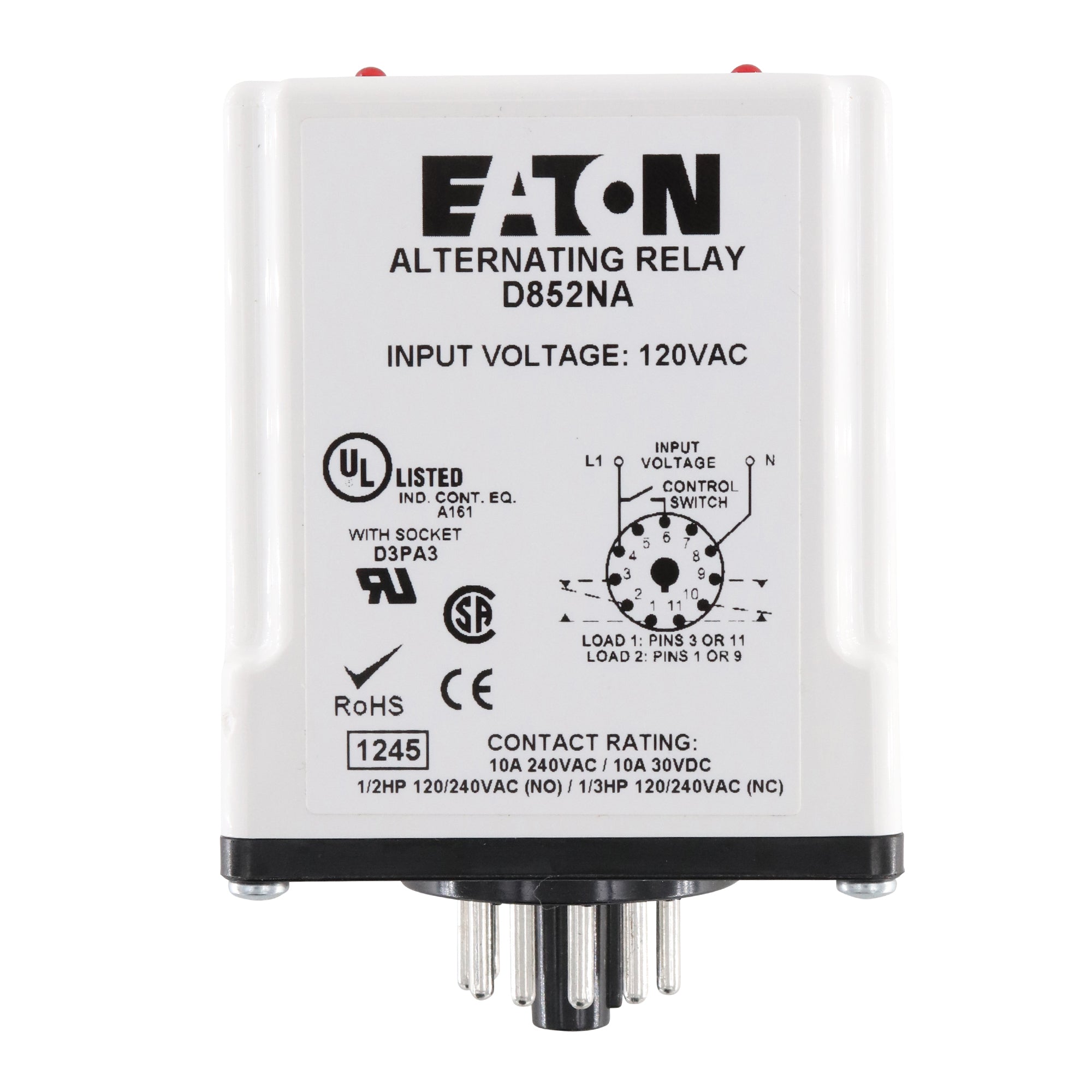 EATON, EATON D852NA ALTERNATING ICE CUBE RELAY, 11-PIN, 10A, 240VAC/30VDC, 1NO 1NC