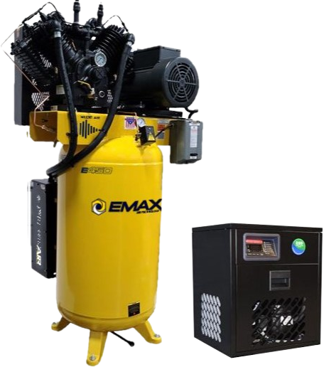 EMAX, EMAX ESP07V080V1PK Industrial 80 Gal. 7.5 HP 30 CFM Air Dryer 1-Phase 2 Stage V4 Pressure Lubricated Pump Silent Air Compressor New