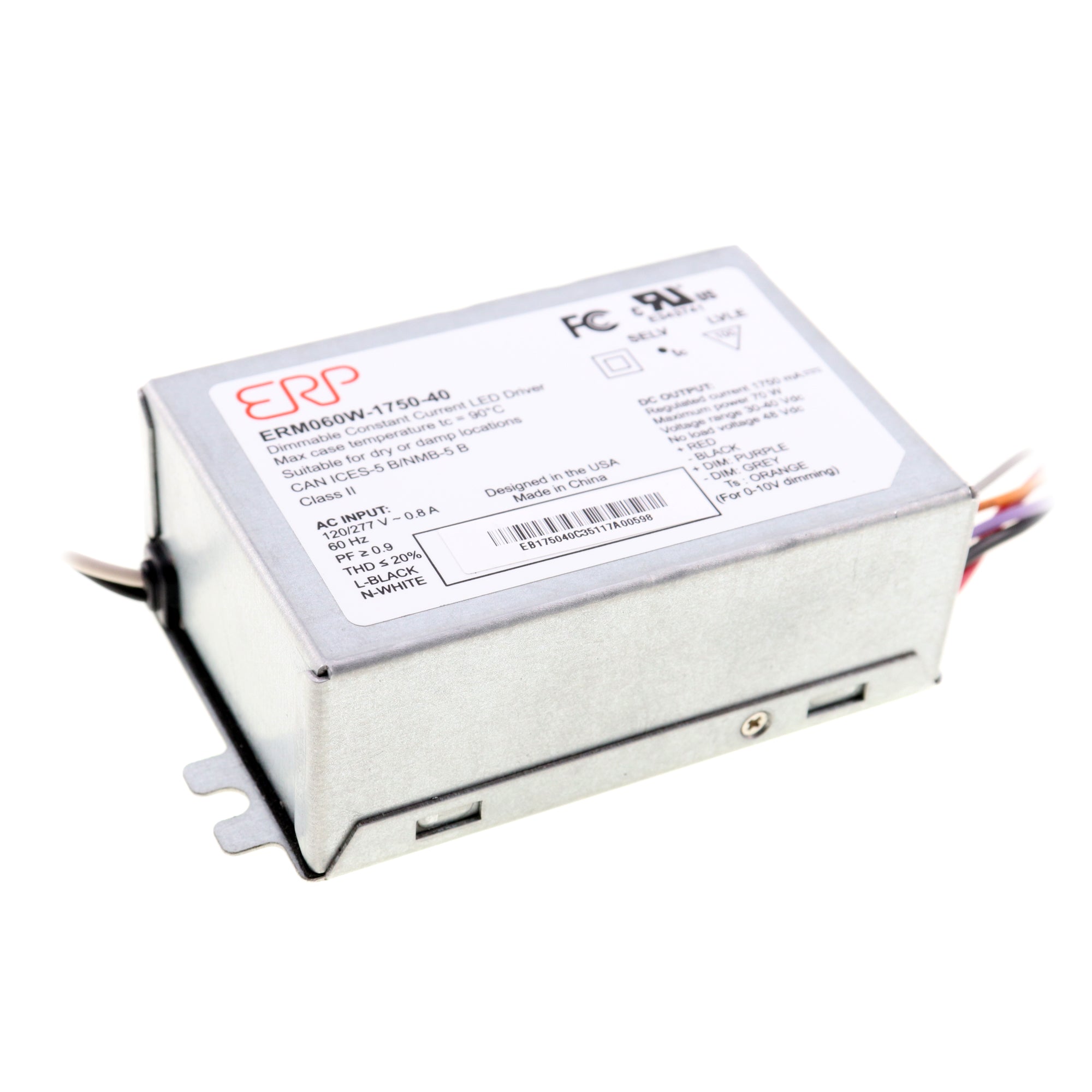 ERP, ERP ERM060W-1750-40 DIMMABLE CONSTANT CURRENT LED DRIVER, 1750MA, 70W, 30-40VDC
