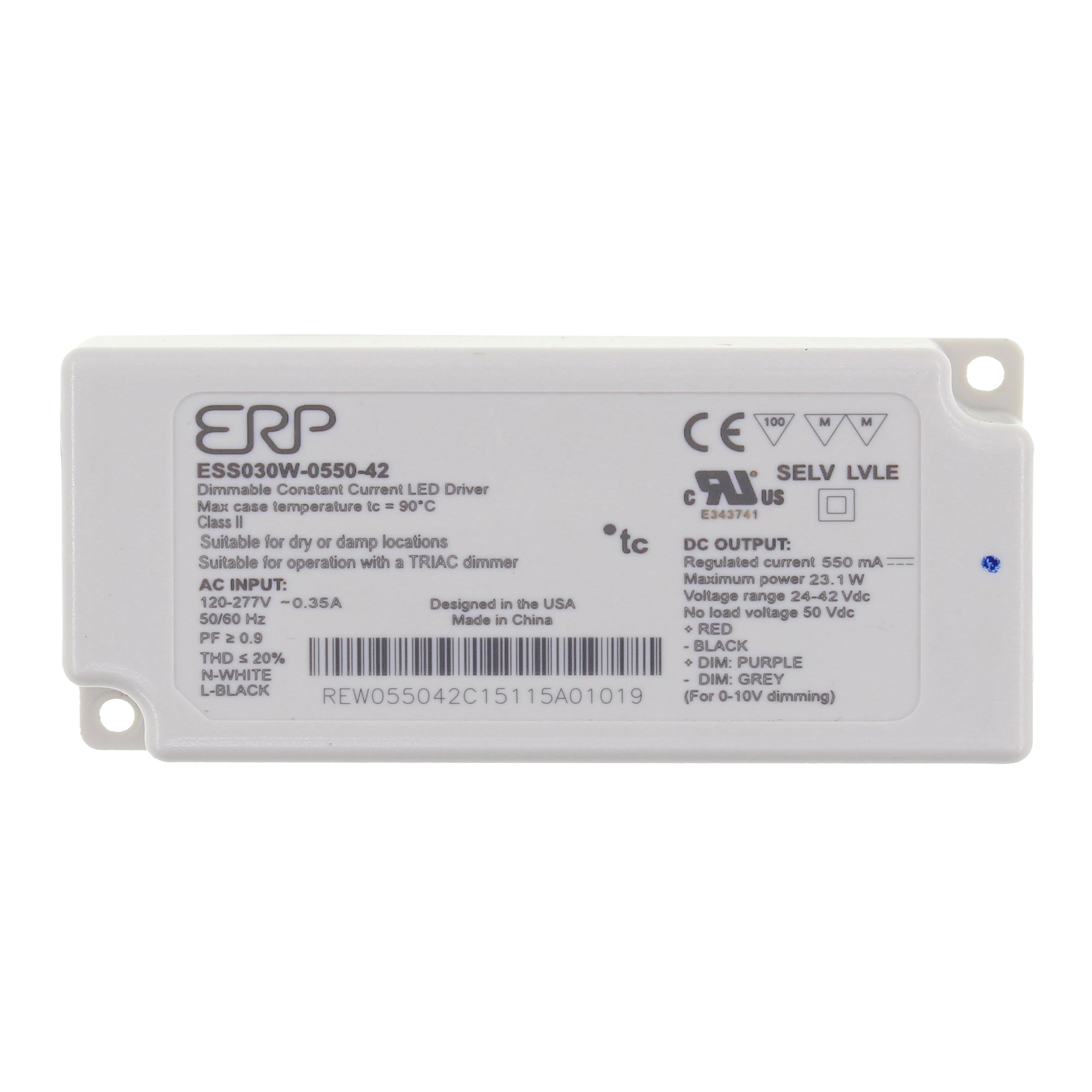 ERP Power LLC, ERP ESS030W-0550-42 DIMMABLE SELV CONSTANT CURRENT LED DRIVER 30W, 24-42V 550MA